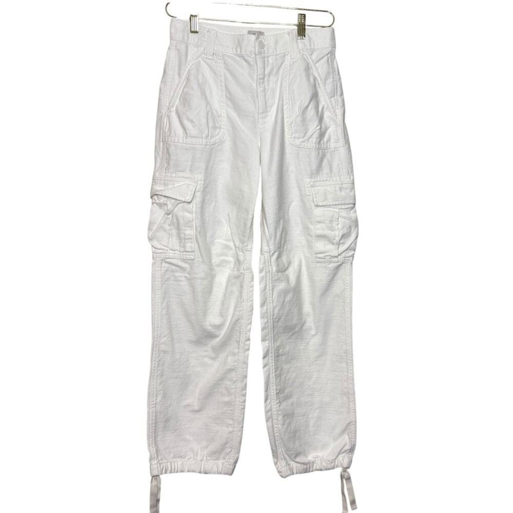 J Crew Cinched-Hem Cargo Pant Women 26 White Cotton Unlined Beach Nautical‎